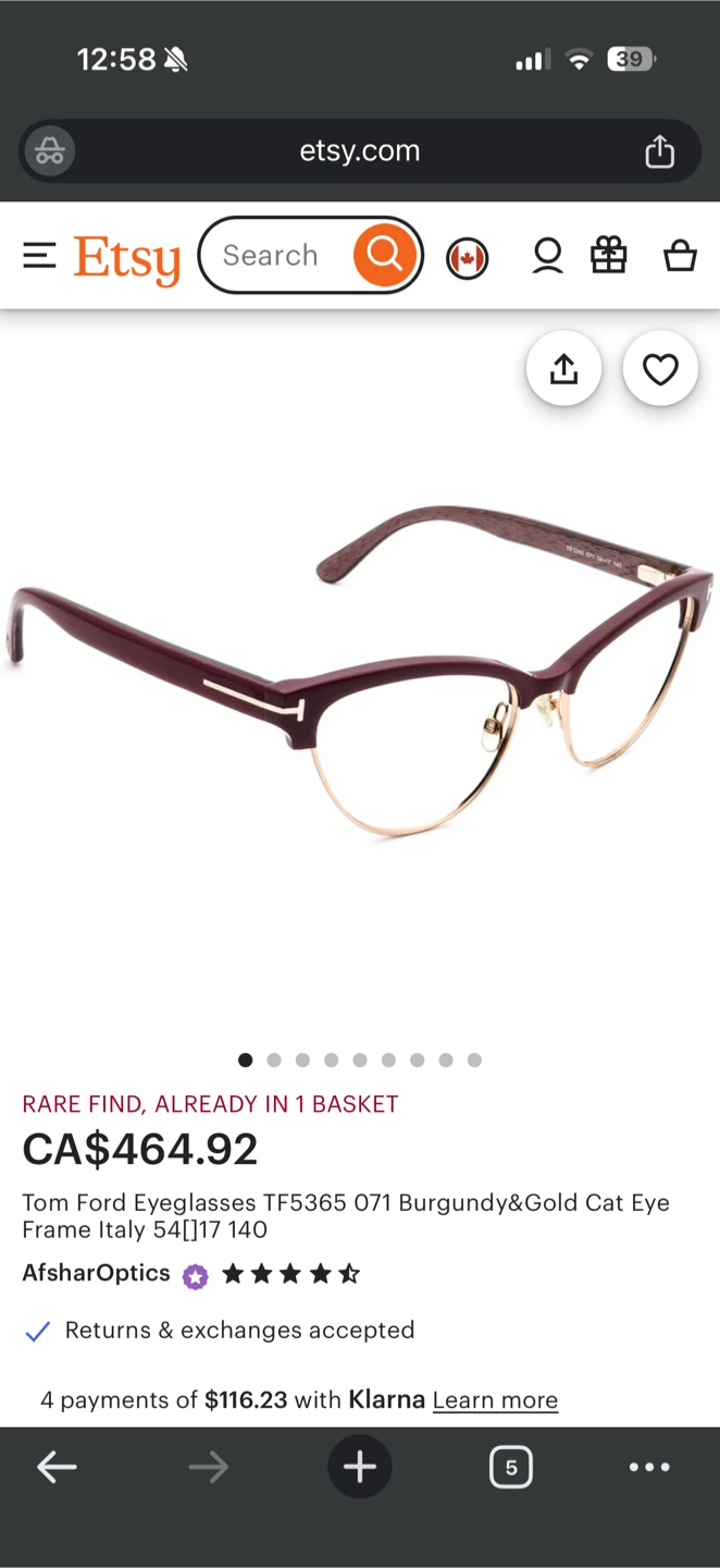 Tom Ford Cat Eye Eyeglasses TF0368 024 Burgundy/Gold 54|17 140 - photo 3