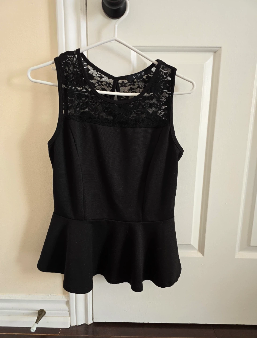 UZB Black Lace Peplum Tank Top