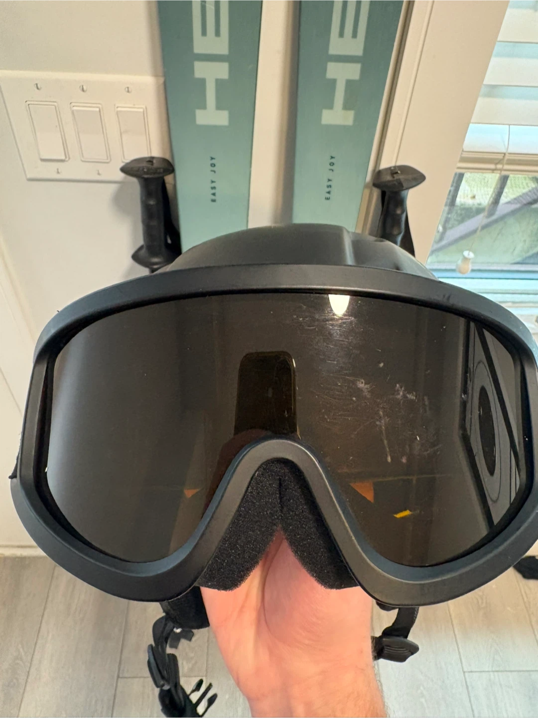 Black Ski Helmet with Goggles