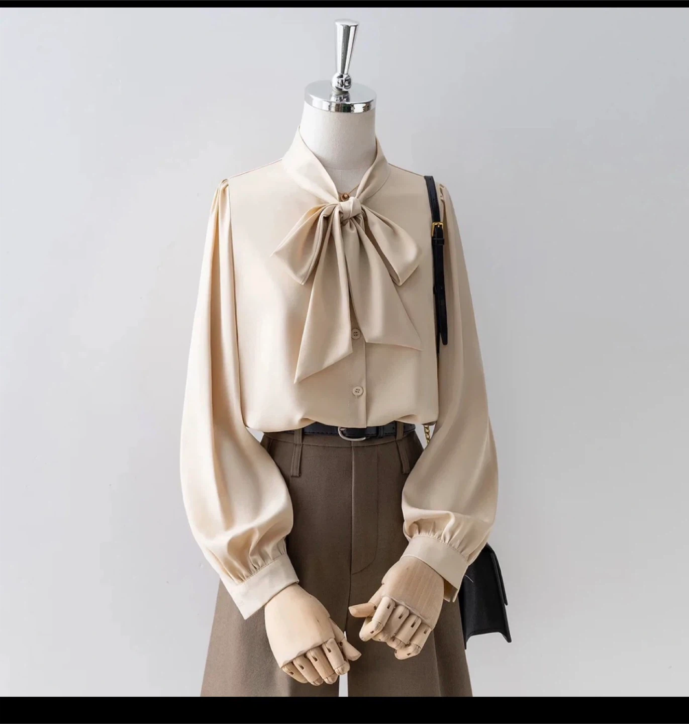 Women's Beige Bow Blouse