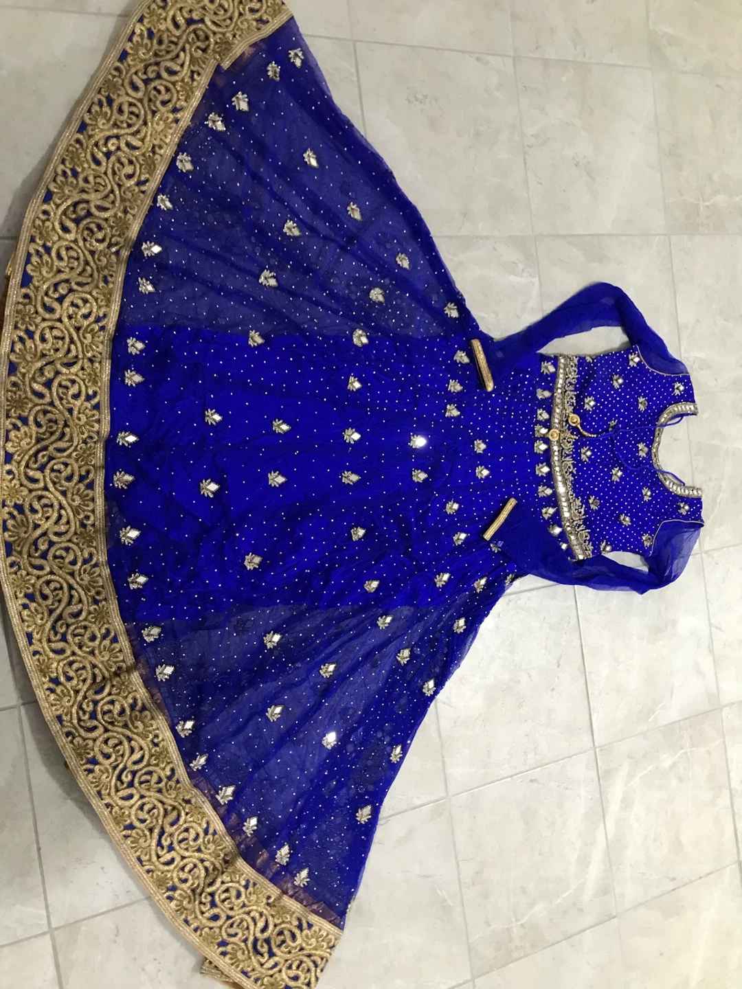 Blue Anarkali Dress with Gold Embroidery and Mirror Work - photo 2