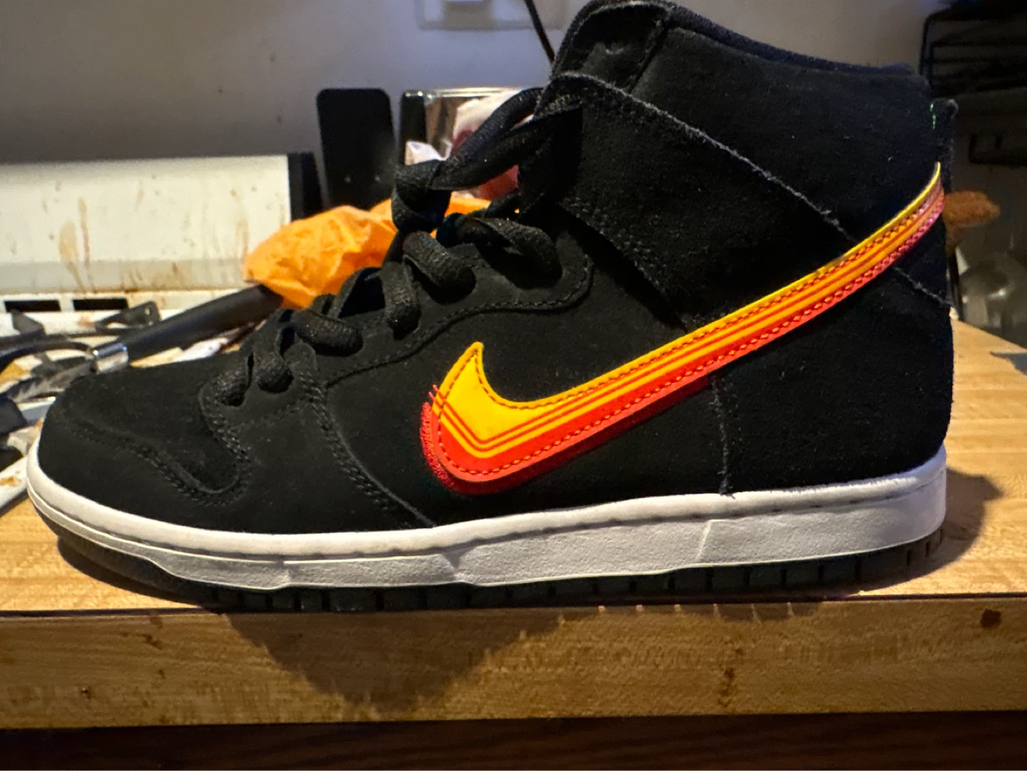 Nike SB Dunk High Pro Black Red Yellow Swoosh Sneakers