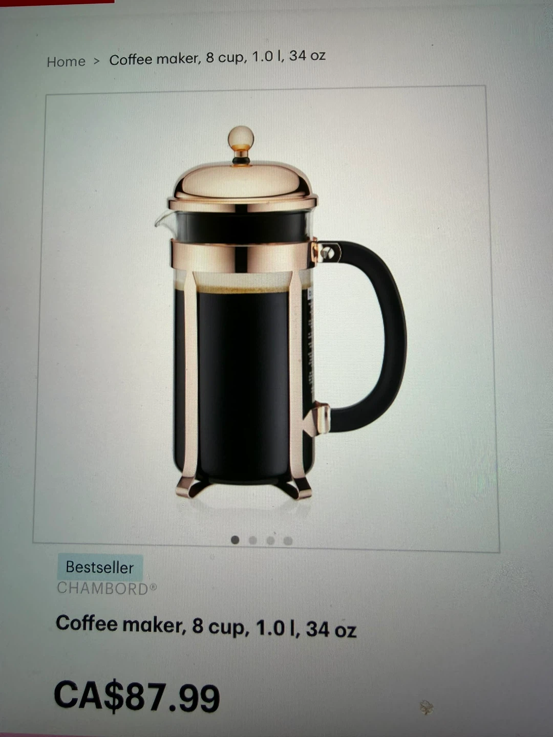 Iconic Bodum Chambord Copper/Rose French Press