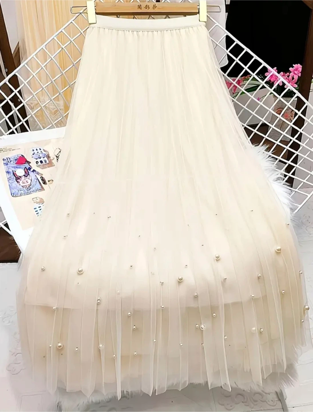 Women's Pearl Embellished Tulle Skirt - photo 2