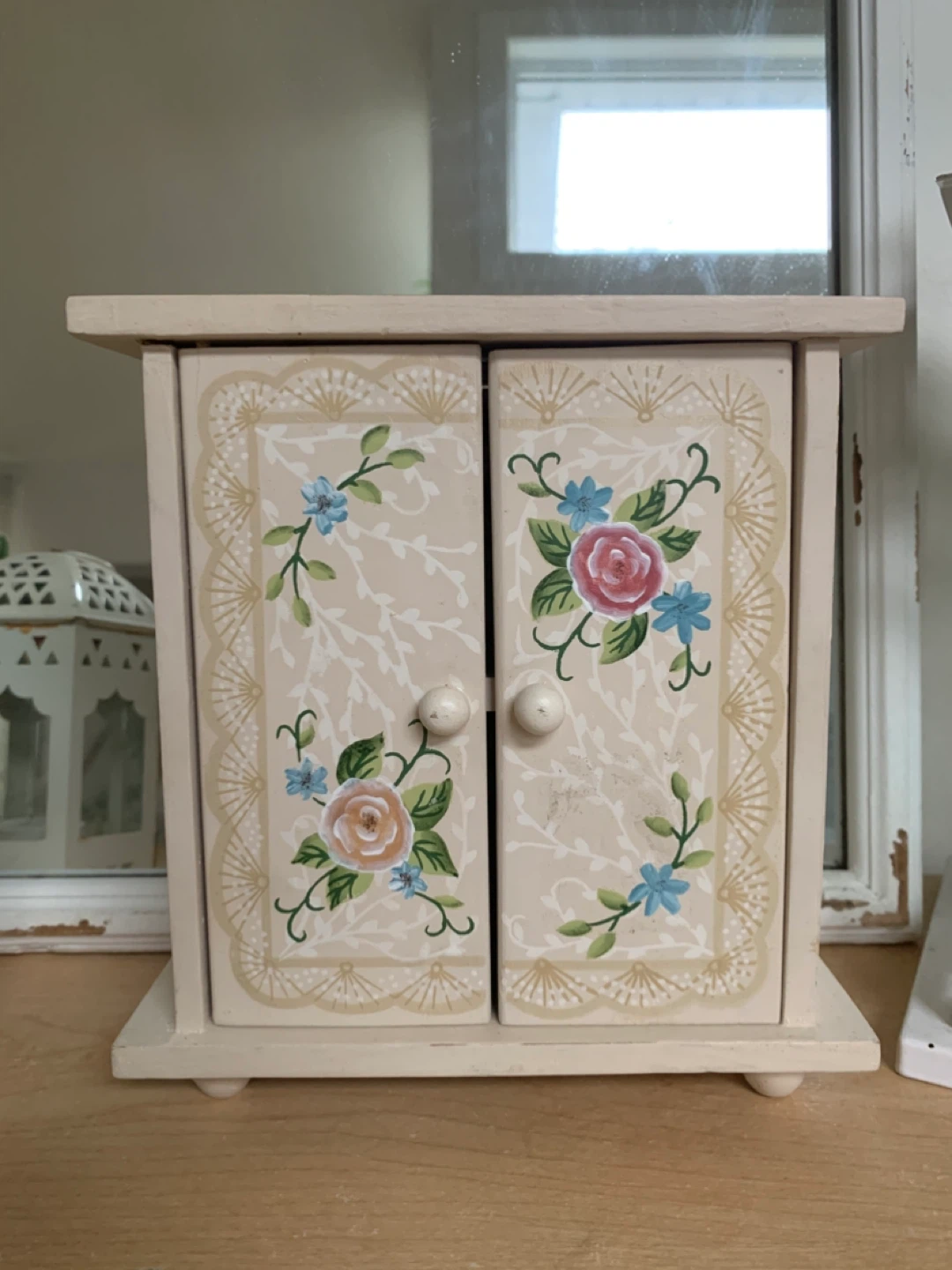 Arister Hand Painted Wooden Jewelry/ Tea Box/Cabinet