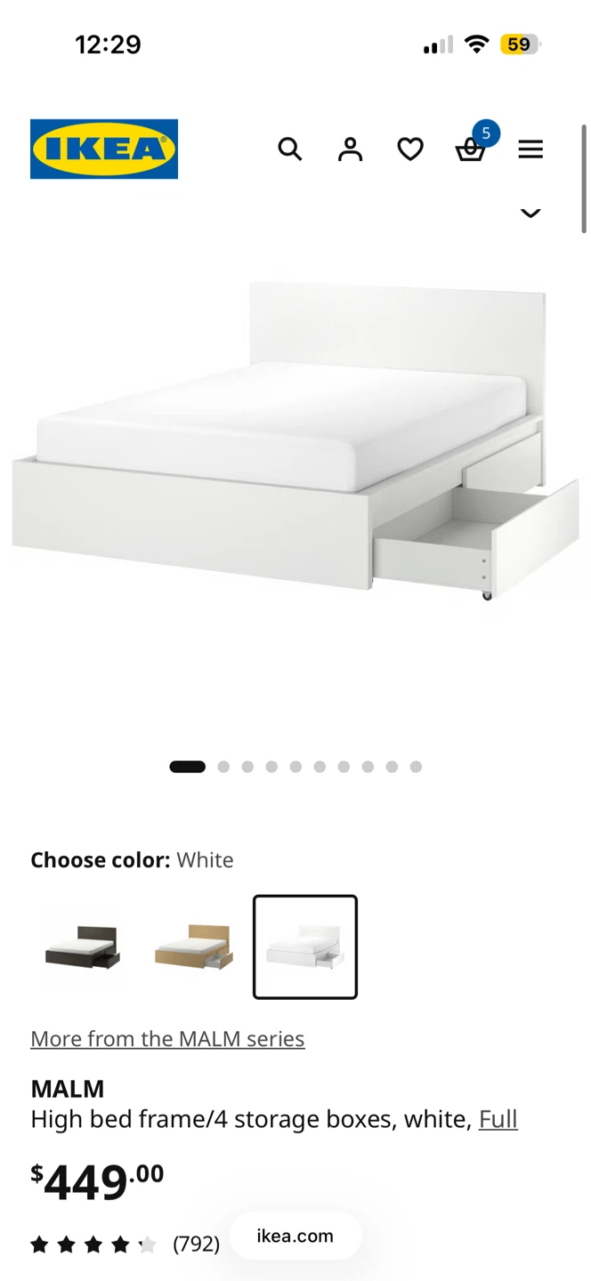 IKEA MALM High Bed Frame with 4 Storage Boxes - White - photo 2