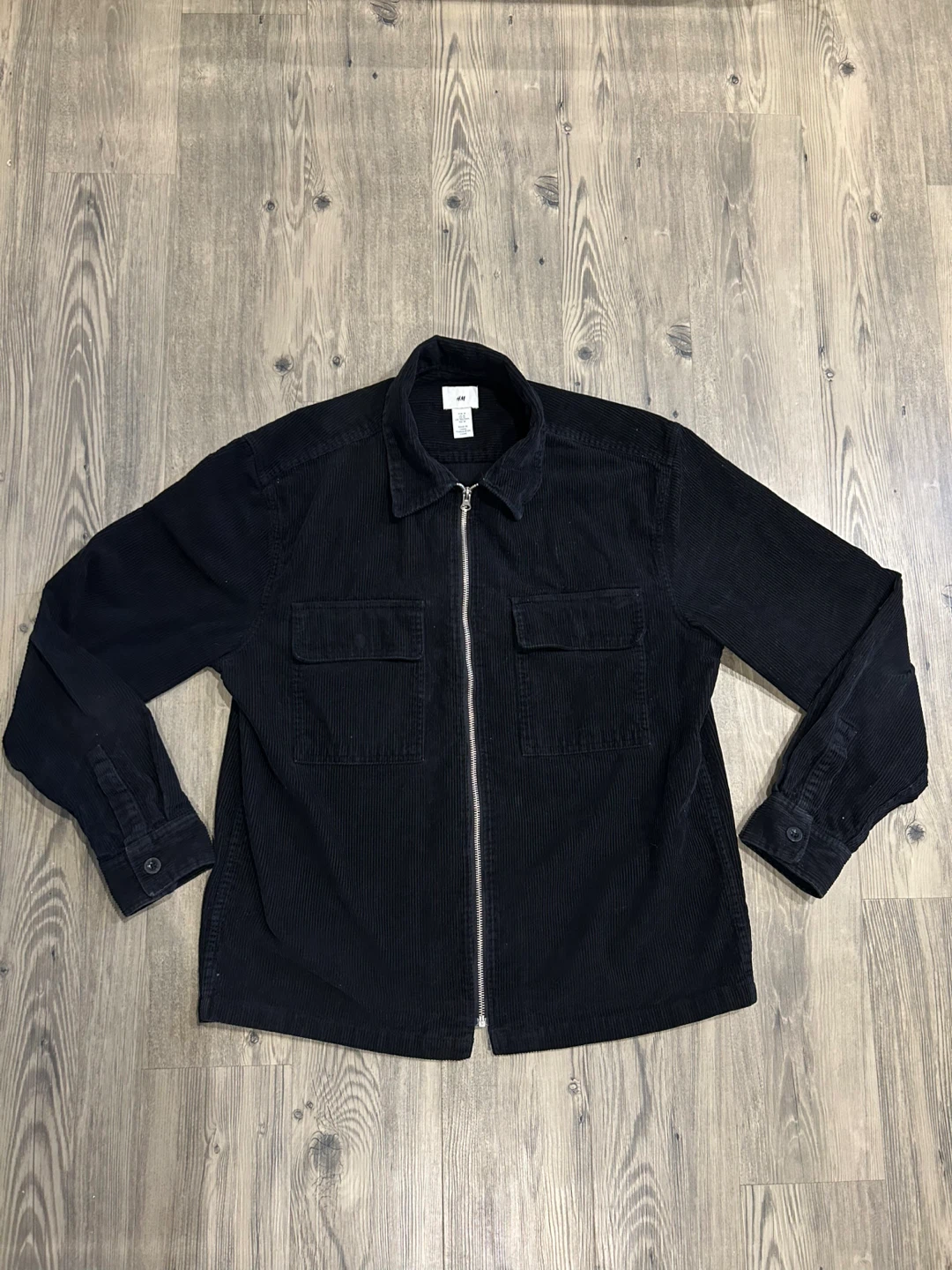 H&M Medium Black Corduroy Zip-Front Jacket