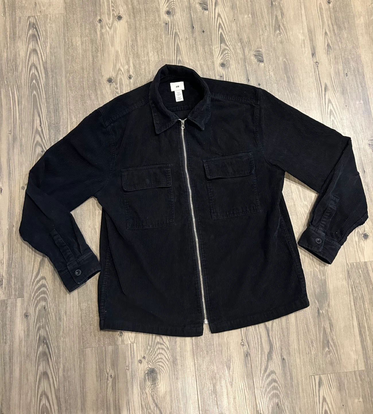 H&M Medium Black Corduroy Zip-Front Jacket - photo 3