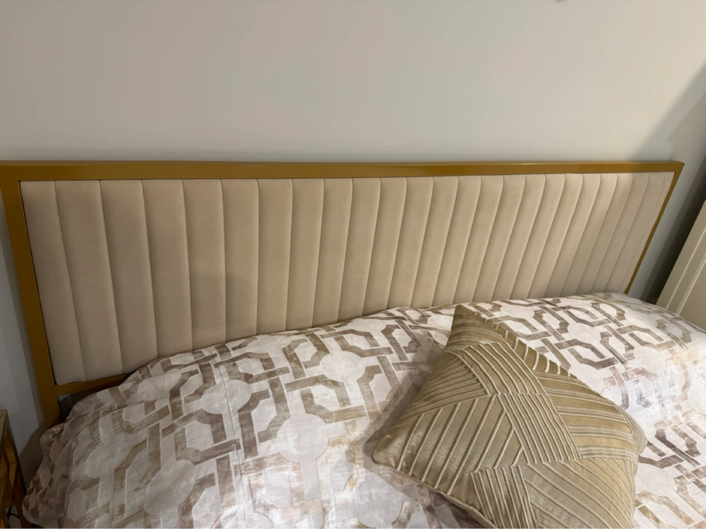 Velvet Upholstered King Bed Frame with Gold Metal Accents - photo 2