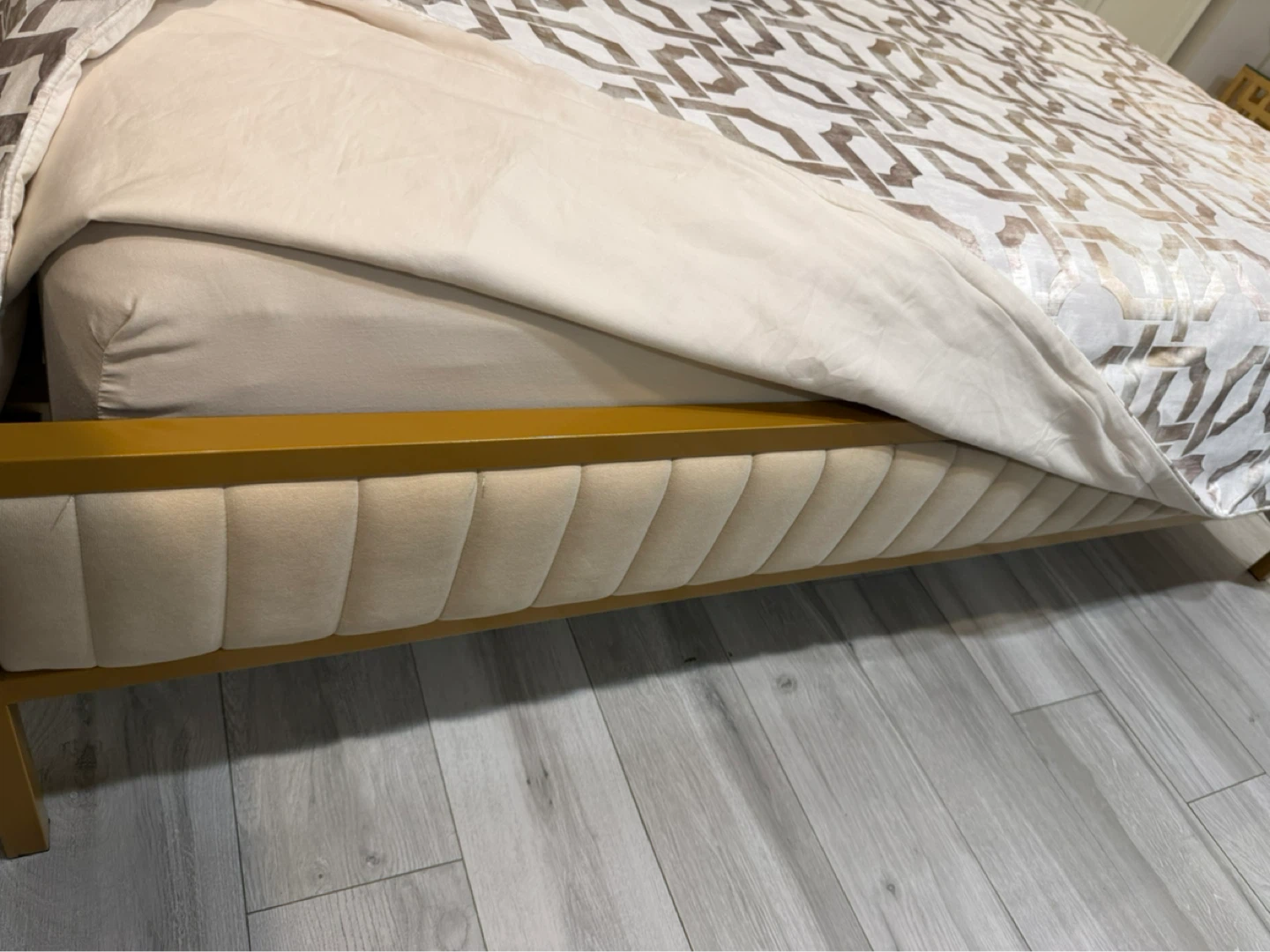 Velvet Upholstered King Bed Frame with Gold Metal Accents - photo 3