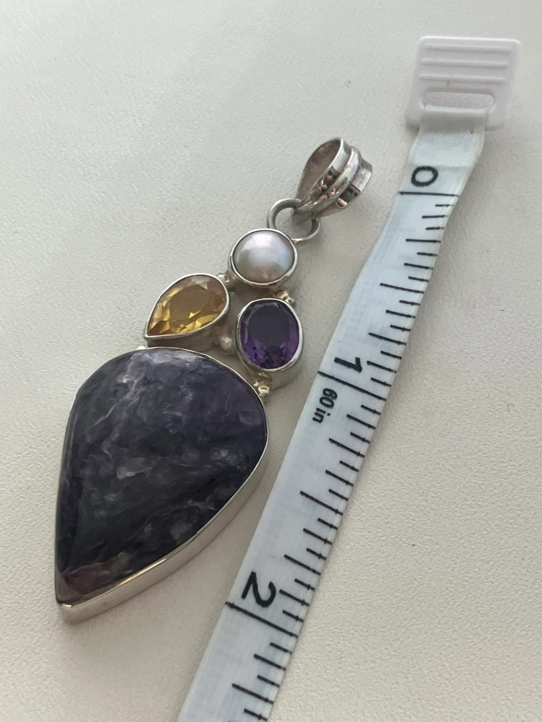 925 Sterling Silver Charoite, citrine, amethyst, pearl pendant - photo 4
