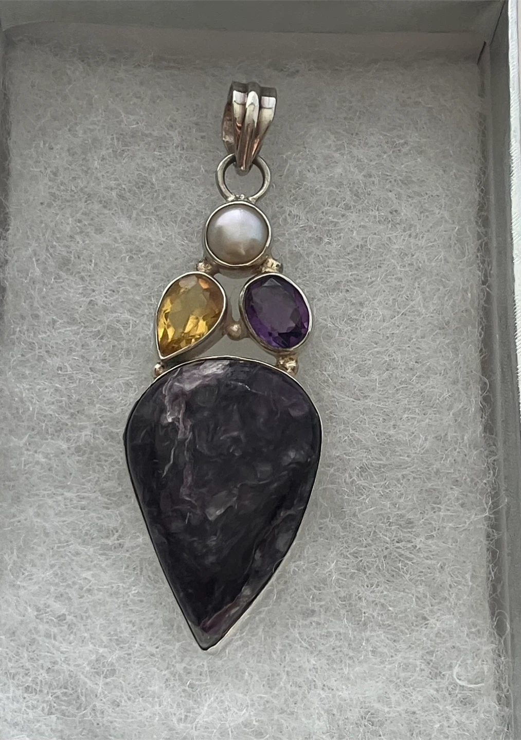 925 Sterling Silver Charoite, citrine, amethyst, pearl pendant - photo 3