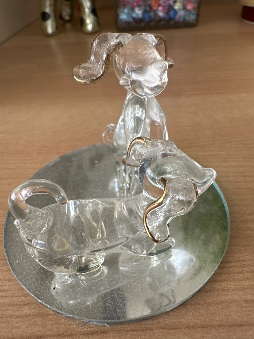 Glass Dachshund and Dog Figurine on Mirror Base - photo 2