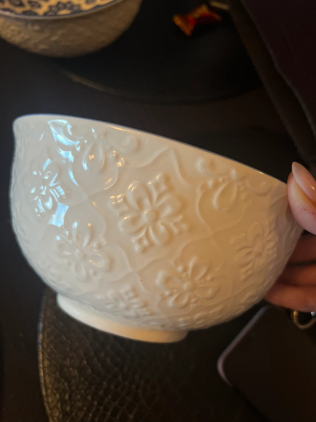 Two Ceramic Bowls with Blue and White Pattern
