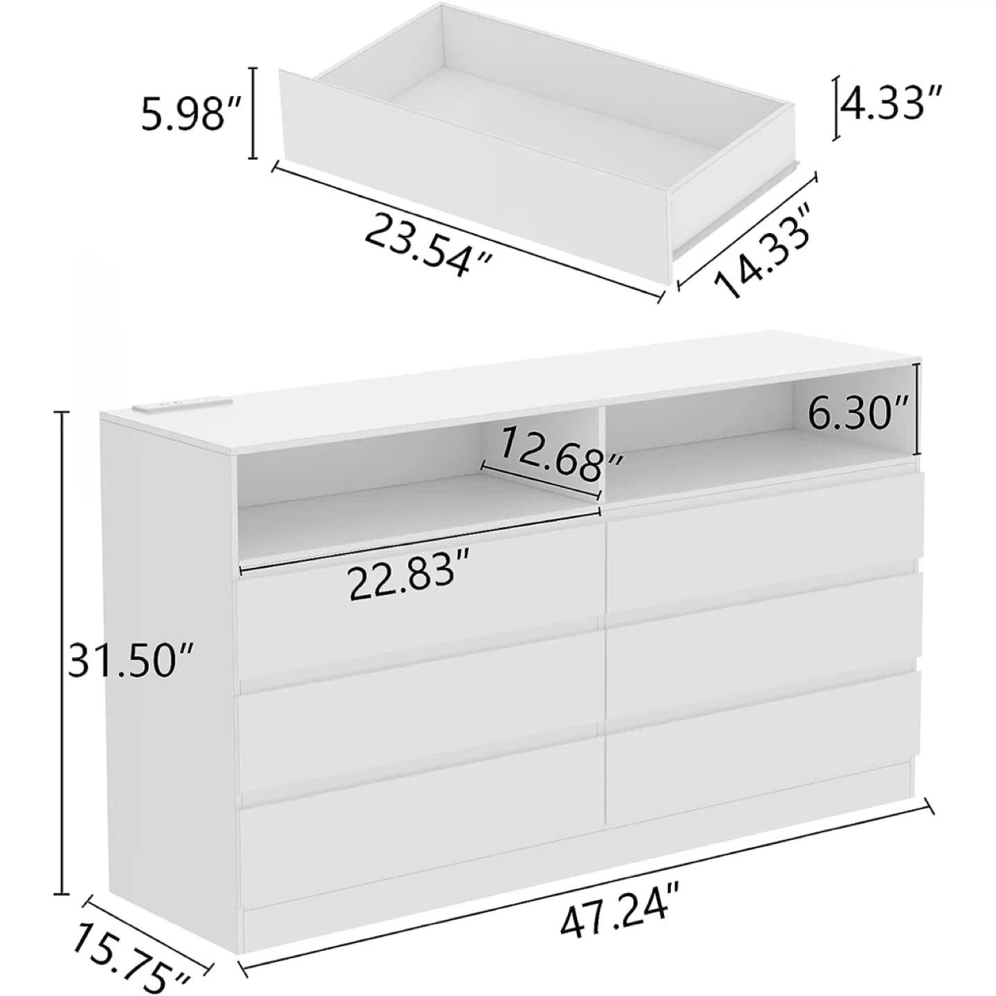 6-Drawer Dresser - White - photo 5