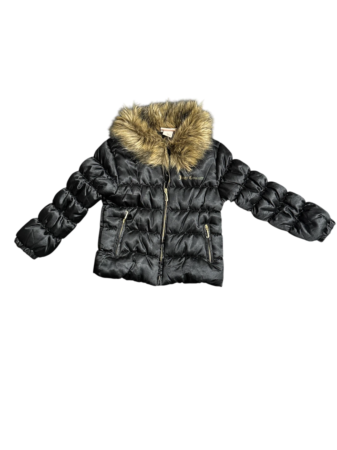 Kids Juicy Couture Black Puffer Jacket with Fur Hood Size 4