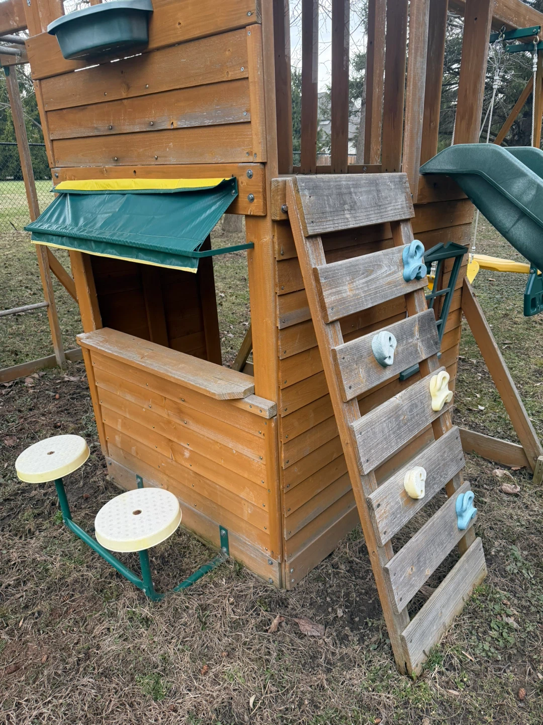 Backyard wooden swingset and playhouse with slide - playground - photo 5