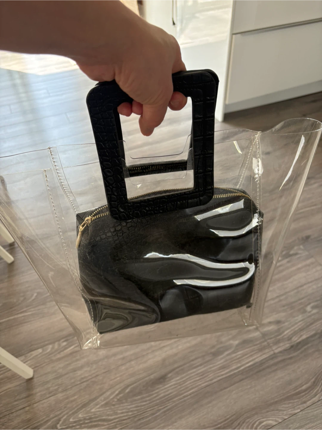 Clear Tote Bag with Black Croc Embossed Pouch - photo 2