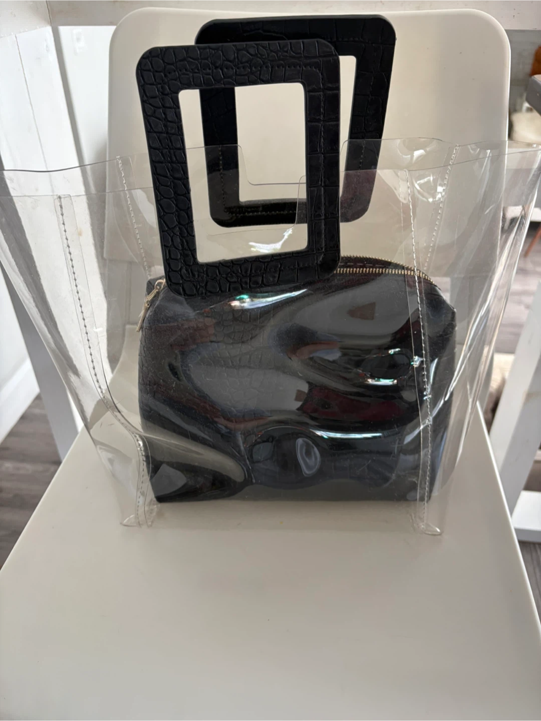 Clear Tote Bag with Black Croc Embossed Pouch