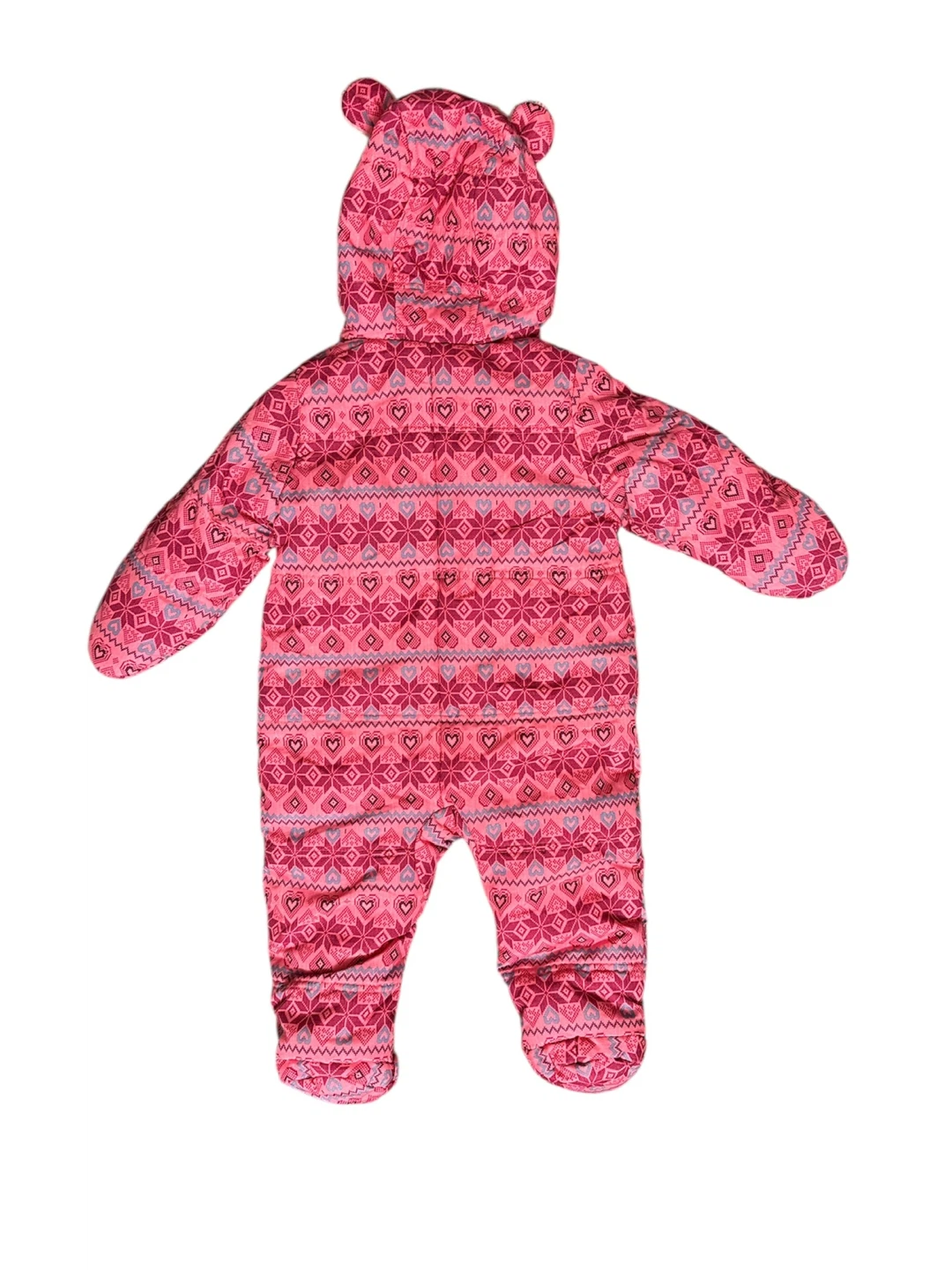 Baby Girl Snowsuit 6-12M Pink Fair Isle Bear Hood