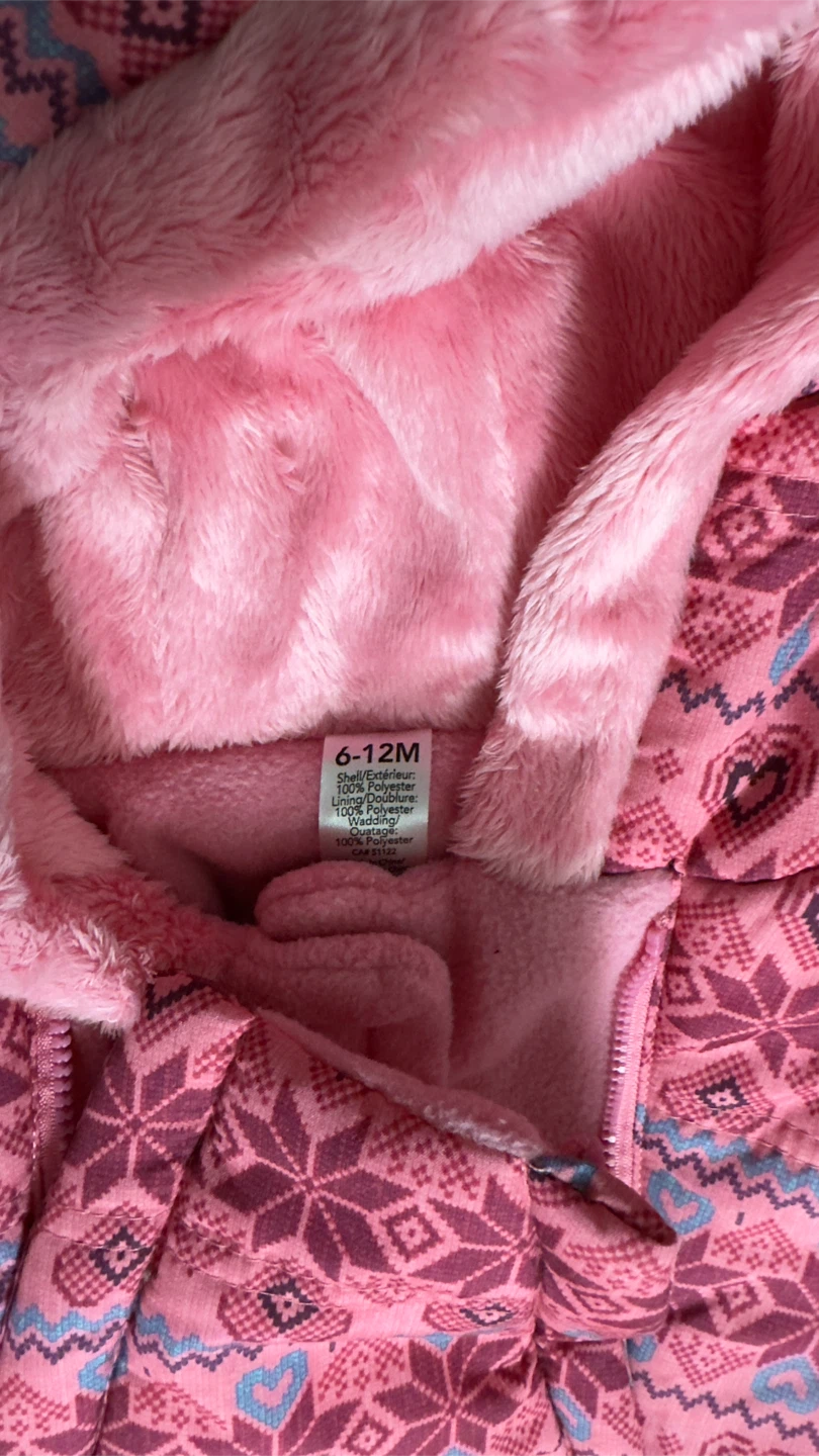 Baby Girl Snowsuit 6-12M Pink Fair Isle Bear Hood - photo 4