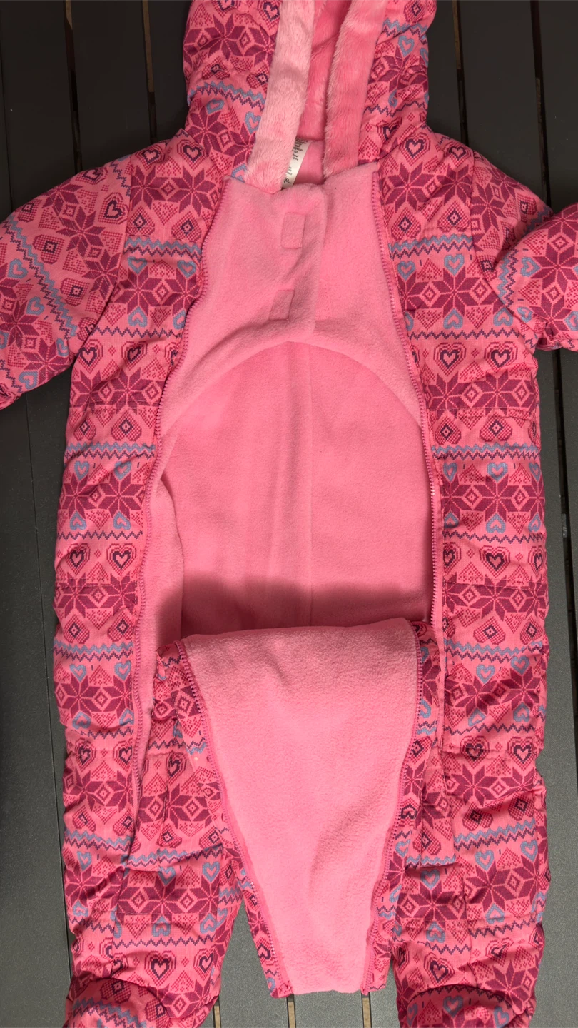 Baby Girl Snowsuit 6-12M Pink Fair Isle Bear Hood - photo 2