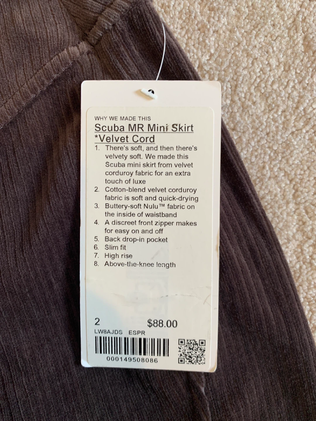 Lululemon Scuba MR Mini Skirt Velvet Cord Size 2 - photo 2