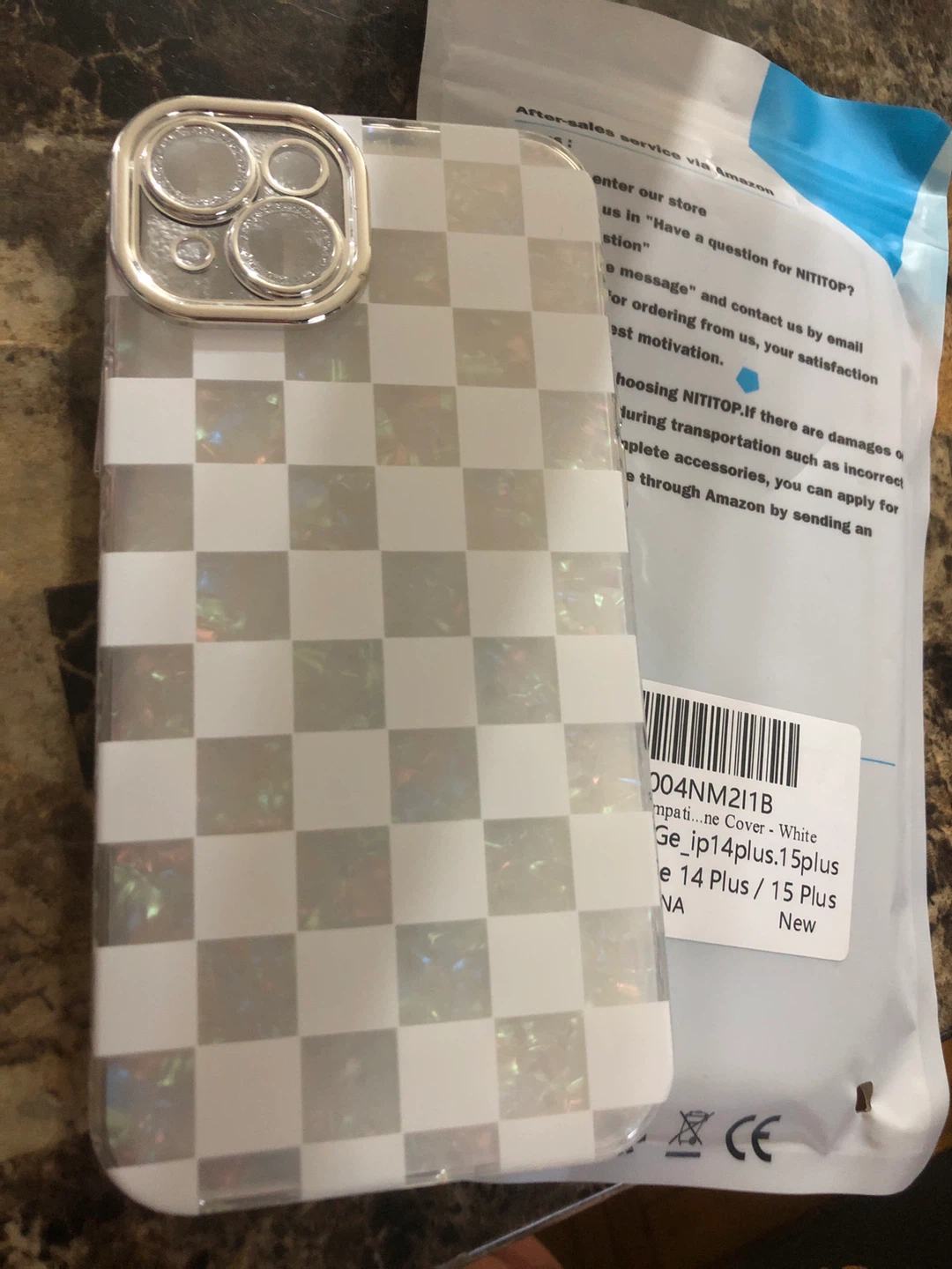 New-NITITOP iPhone 14/15 Plus Case - White Checkered