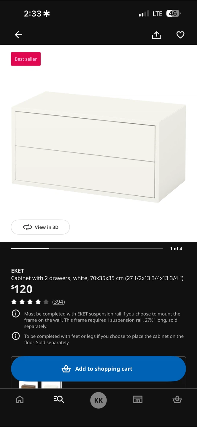IKEA EKET Cabinet with 2 Drawers - White