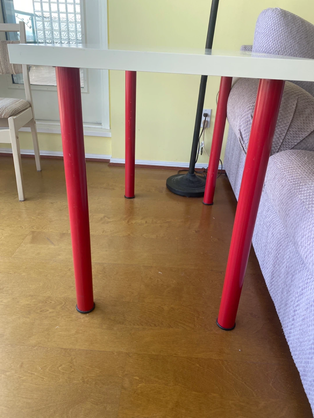 Ikea White Side Table with Red Legs