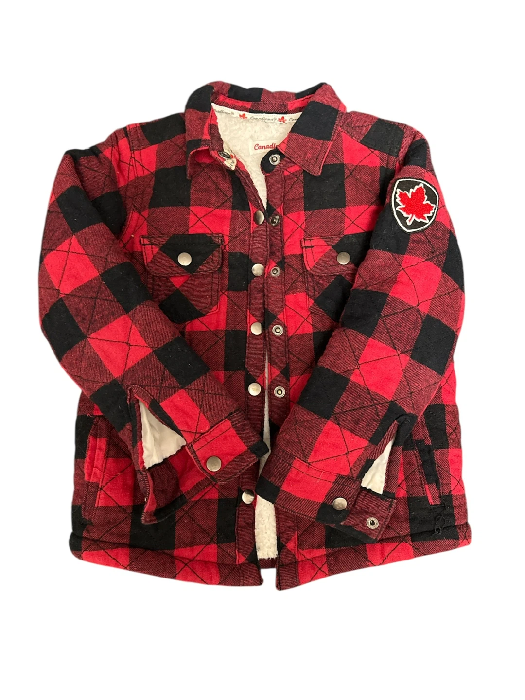 Kids Red & Black Plaid Sherpa Lined Jacket