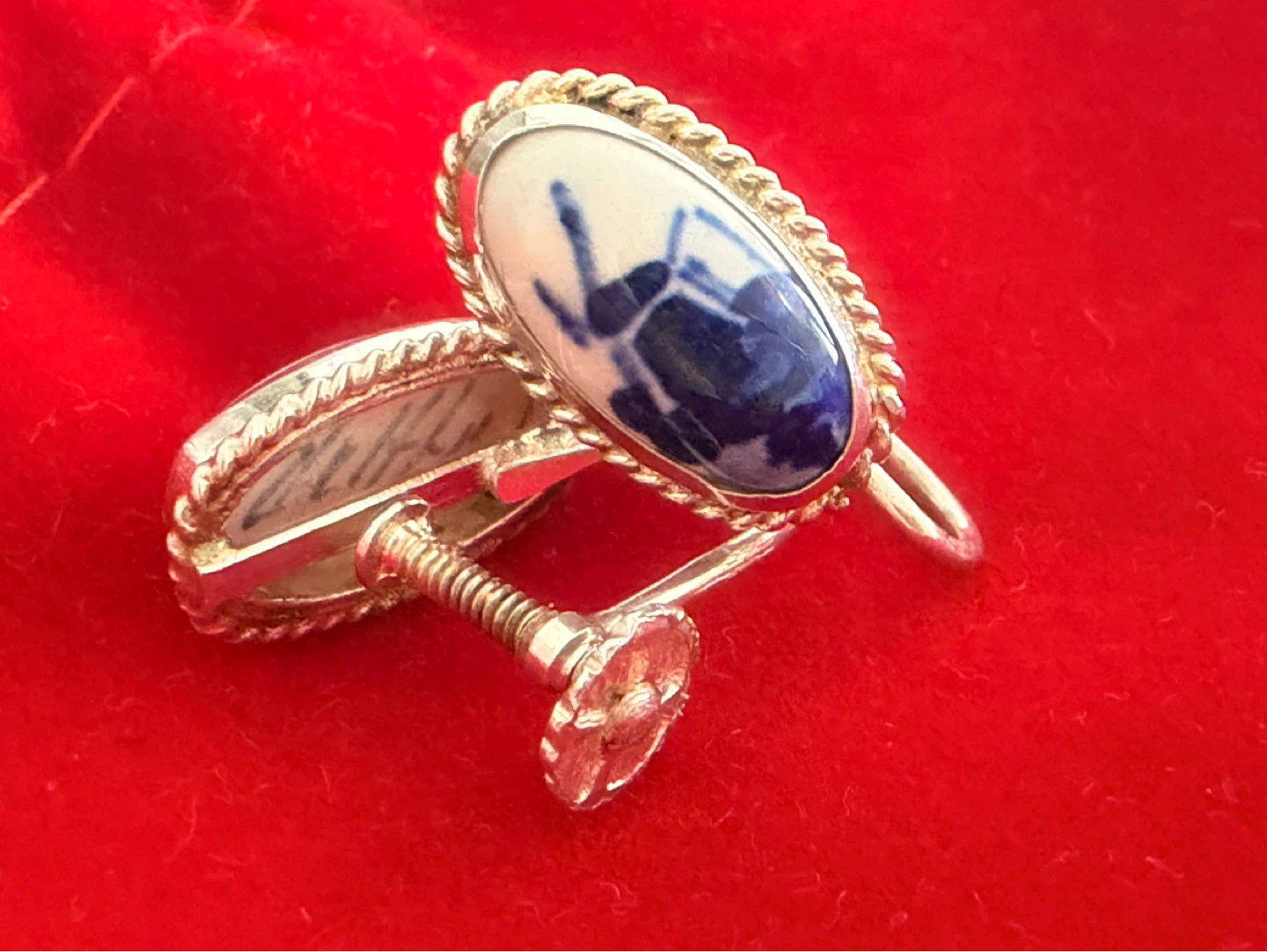 Vintage Delft Blue & 925 Sterling Silver Windmill Earrings