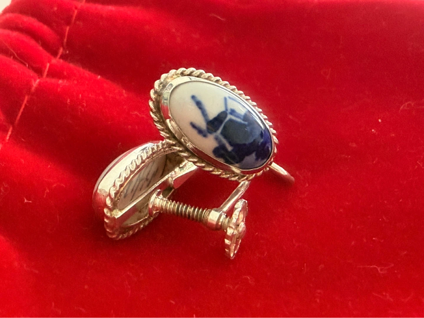Vintage Delft Blue & 925 Sterling Silver Windmill Earrings - photo 4