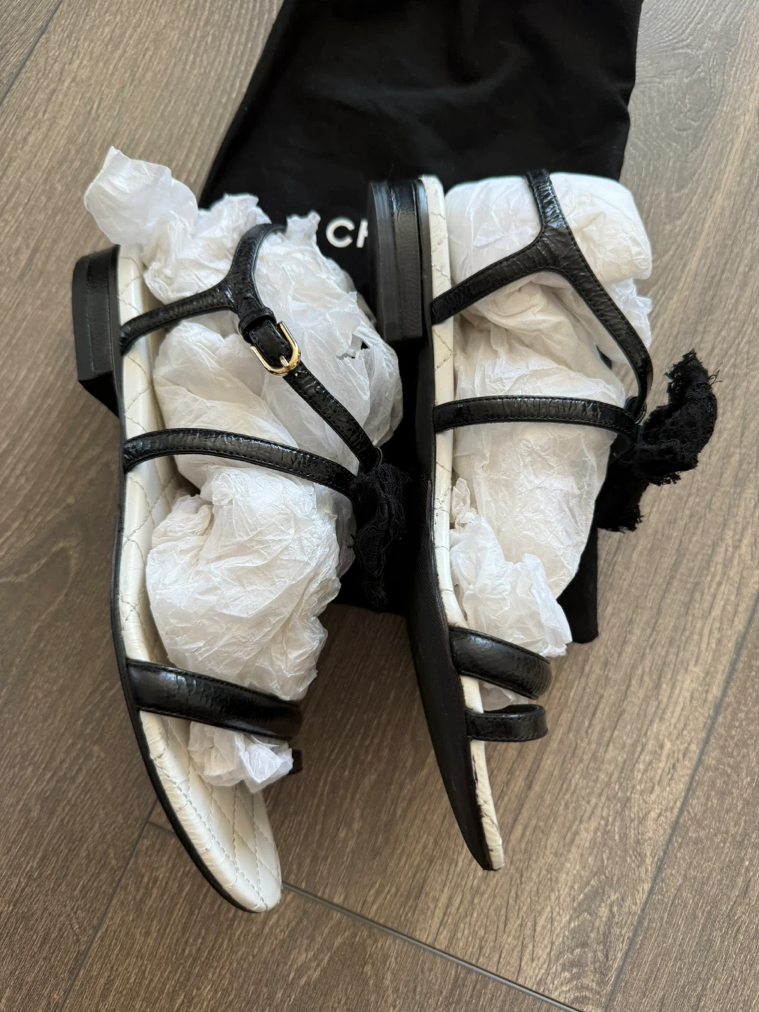 Authentic Chanel Black Quilted Sandals with Bows - photo 3