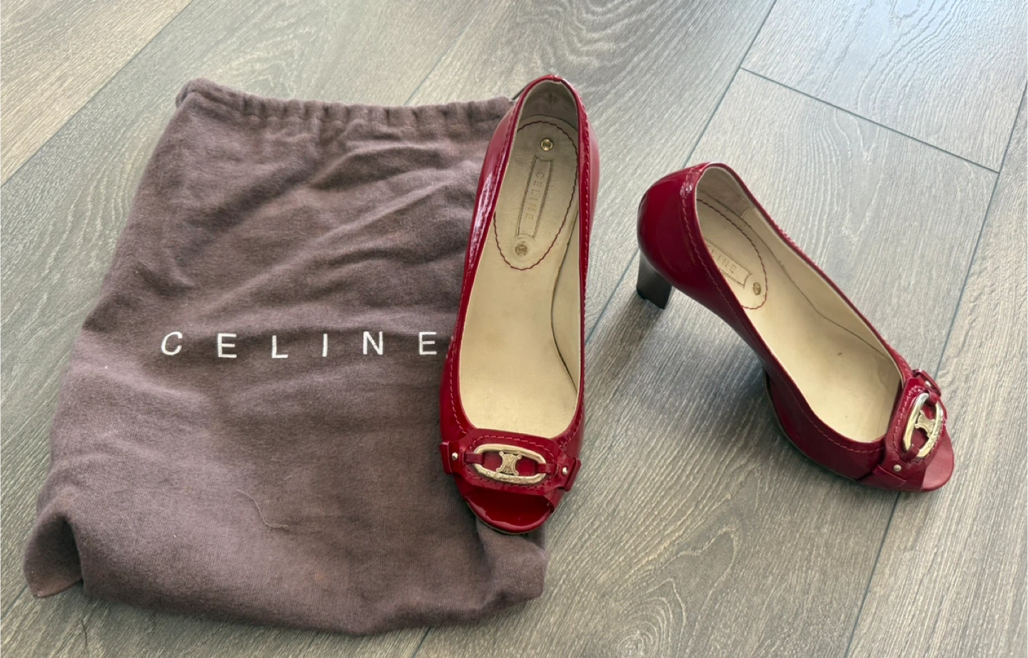 Authentic Leather Celine Peep-Toe Heels