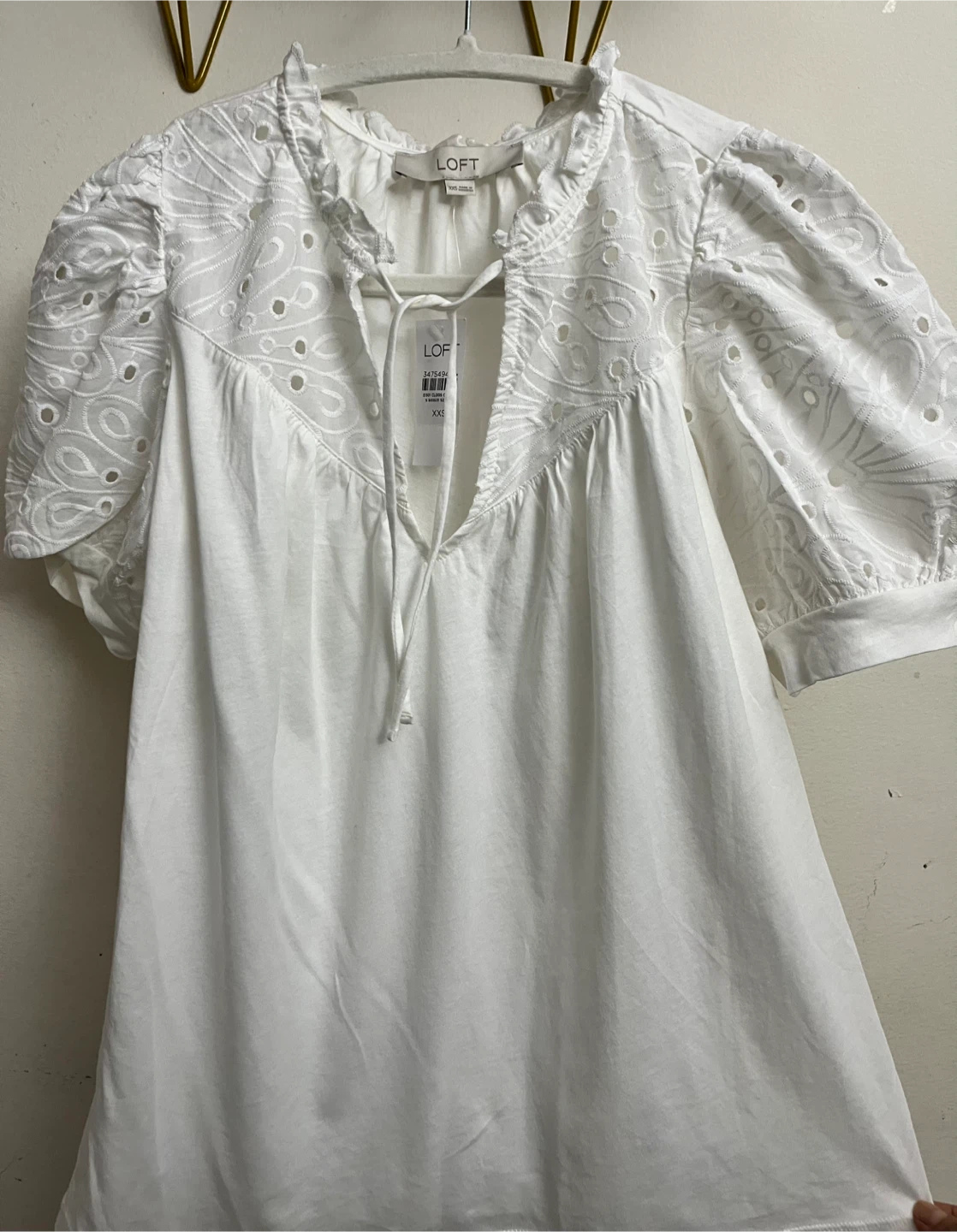LOFT White Eyelet Embroidered Puff Sleeve Blouse XXS - photo 2