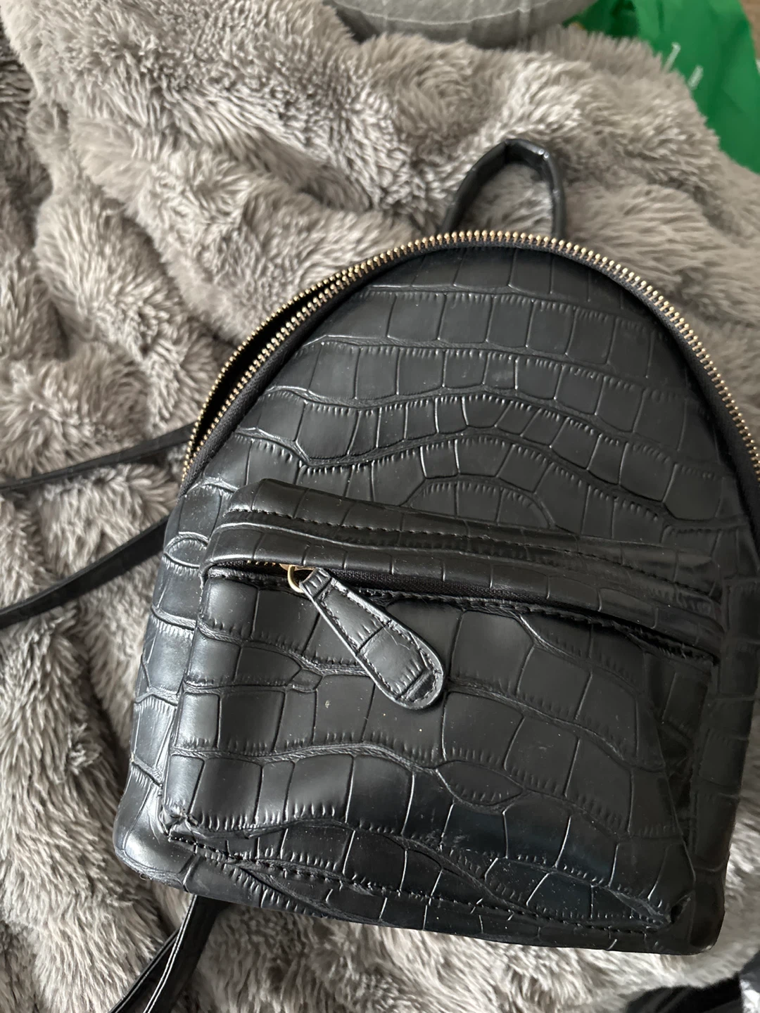 Black Faux Croc Mini Backpack