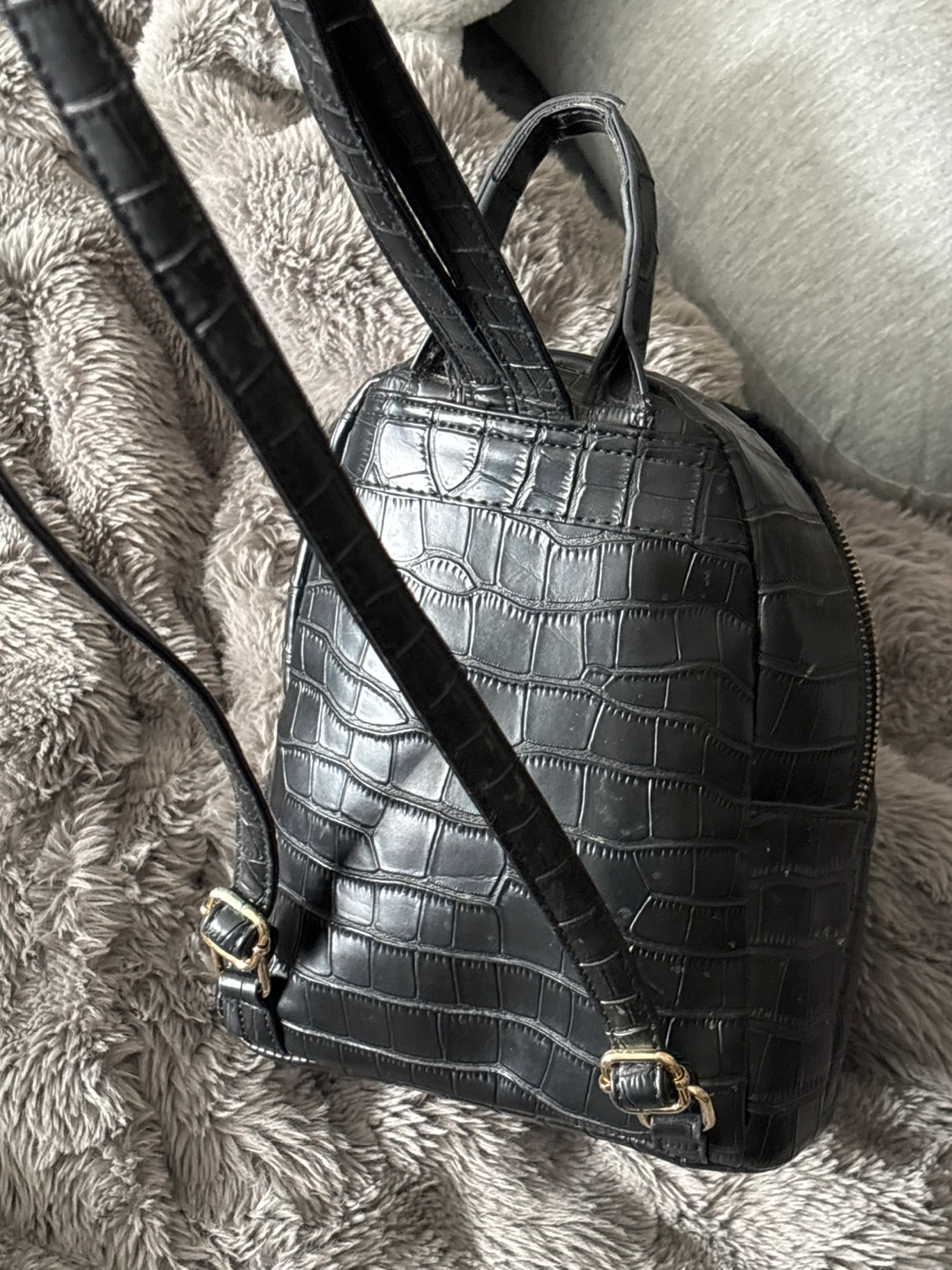 Black Faux Croc Mini Backpack - photo 3