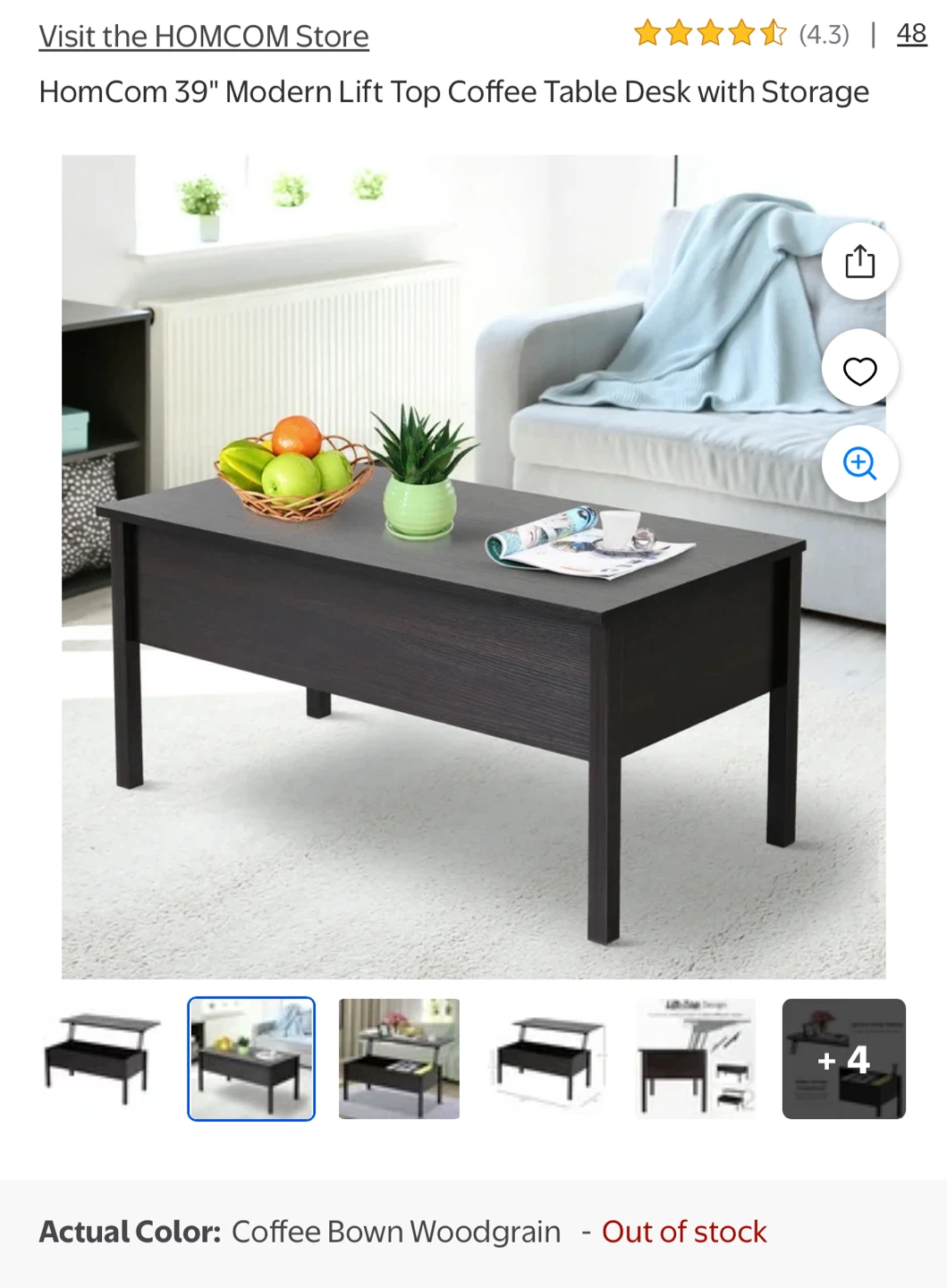 HomCom 39" Modern Lift Top Coffee Table Desk with Storage - photo 2