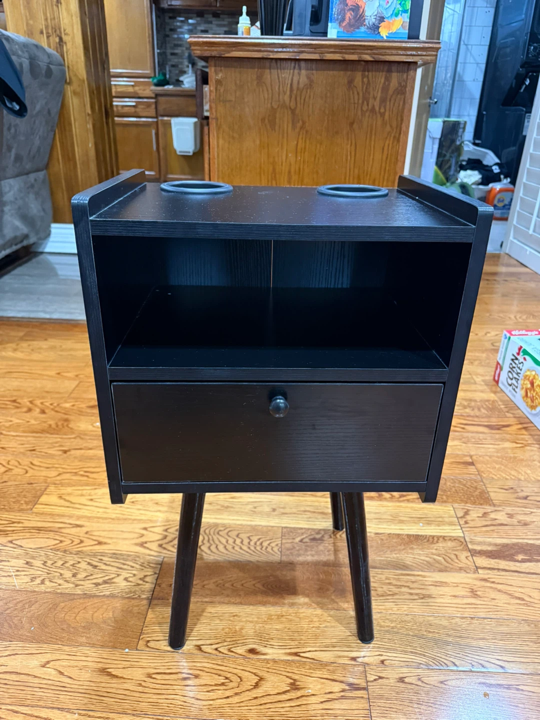 Black Nightstand with 2 Cup Holders