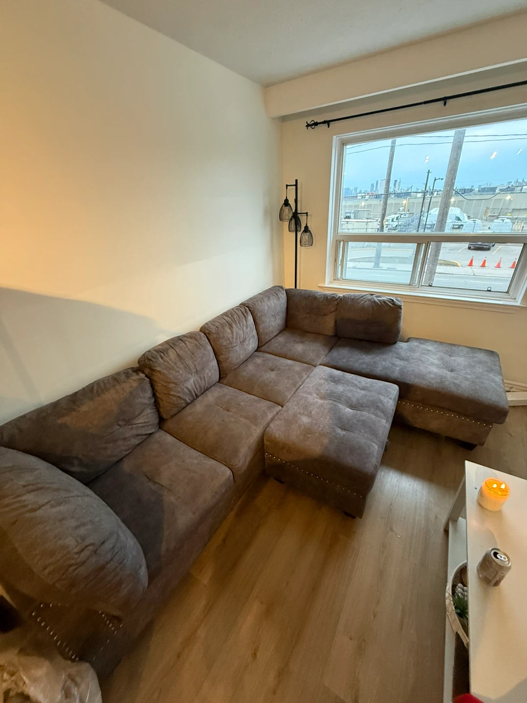 Modular Grey Sectional Sofa with Storage Ottoman