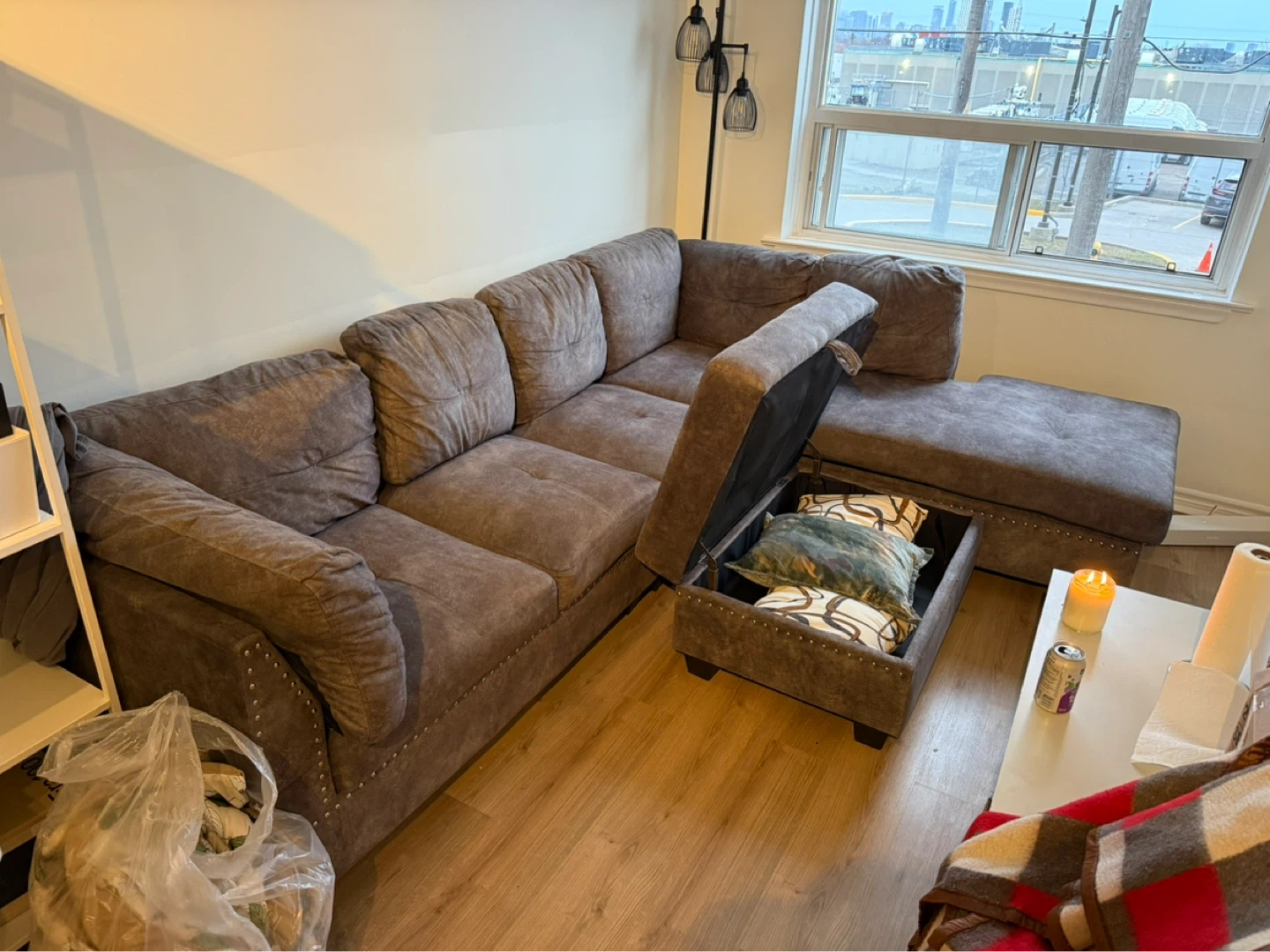 Modular Grey Sectional Sofa with Storage Ottoman - photo 2