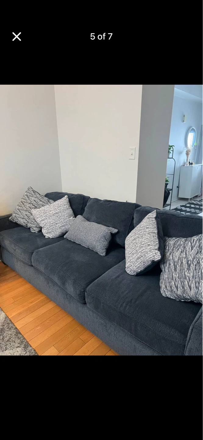 Dark Blue Sofa and love seat with Pillows - photo 2