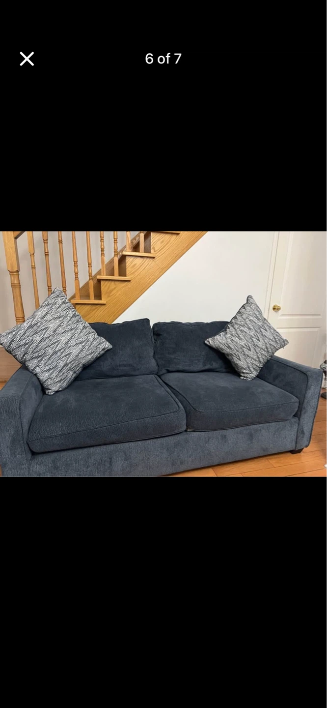 Dark Blue Sofa and love seat with Pillows