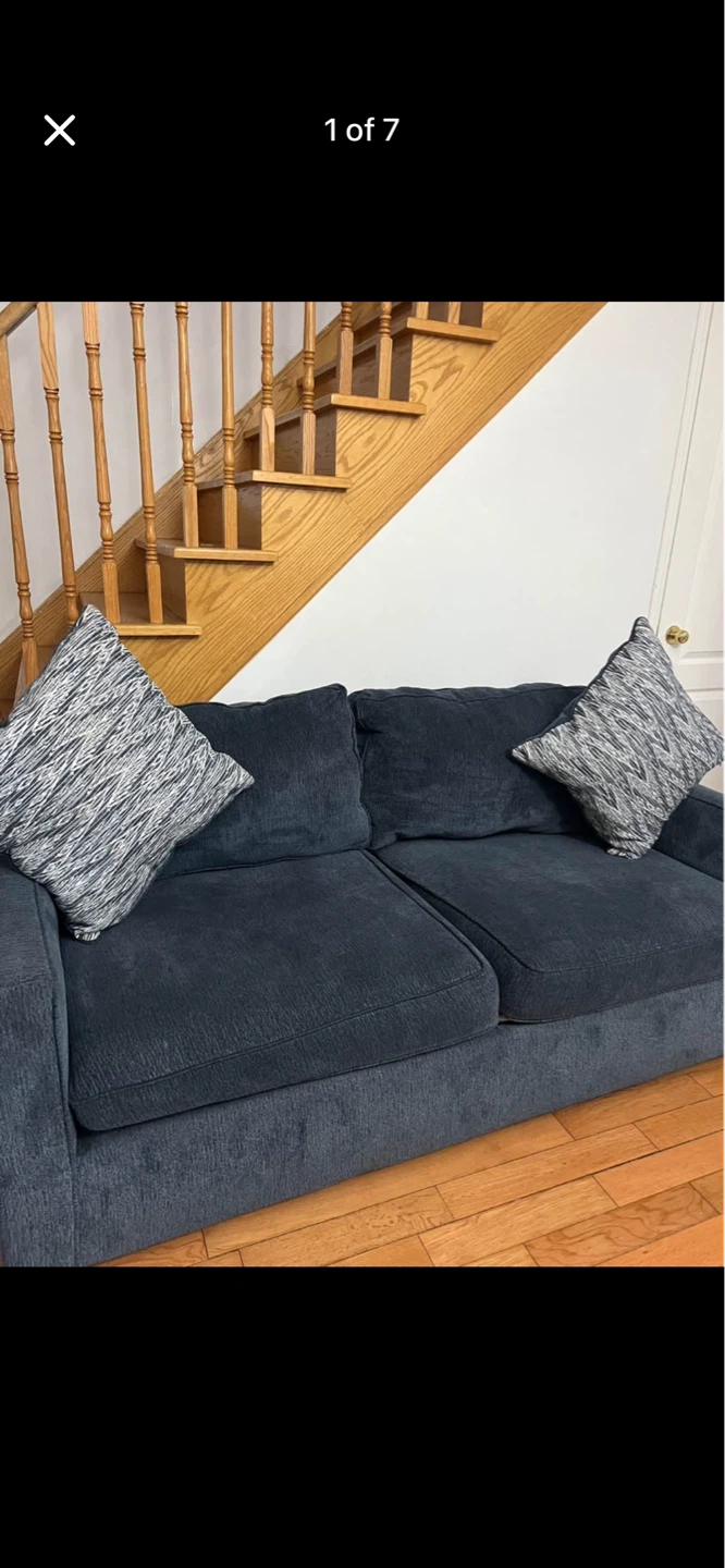 Dark Blue Sofa and love seat with Pillows - photo 3