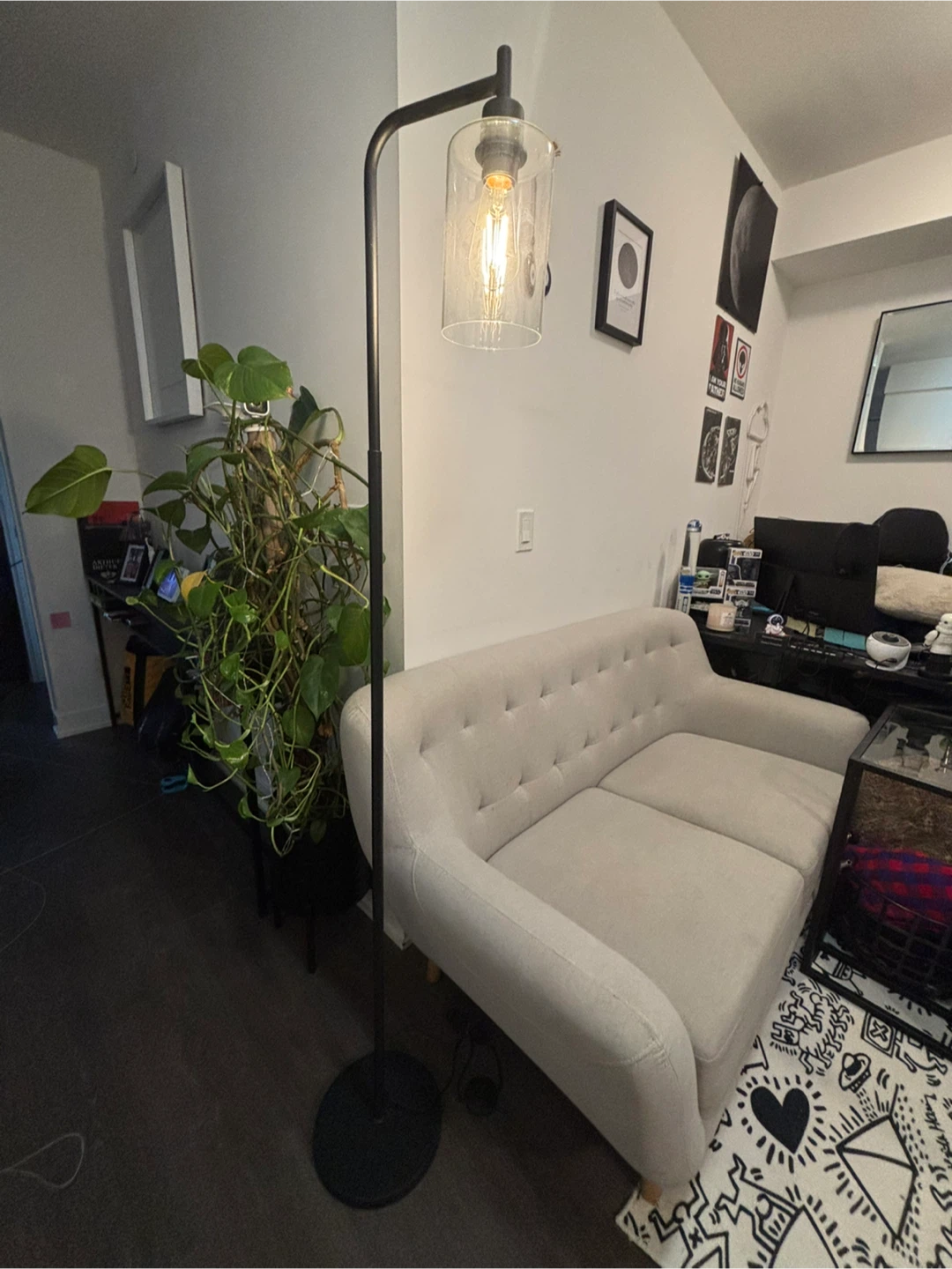 Black Floor Lamp with Glass Shade