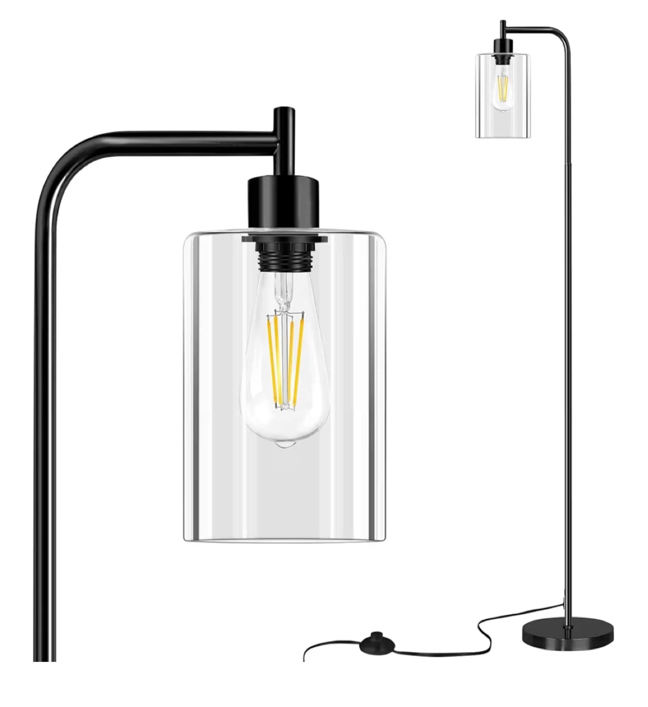 Black Floor Lamp with Glass Shade - photo 2