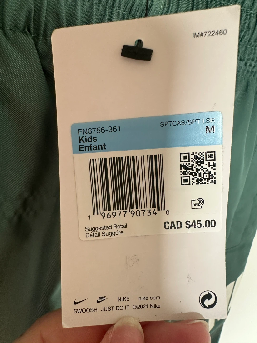 Nike Kids SPTCAS/SPT LSR Shorts - Size M - Green - photo 3