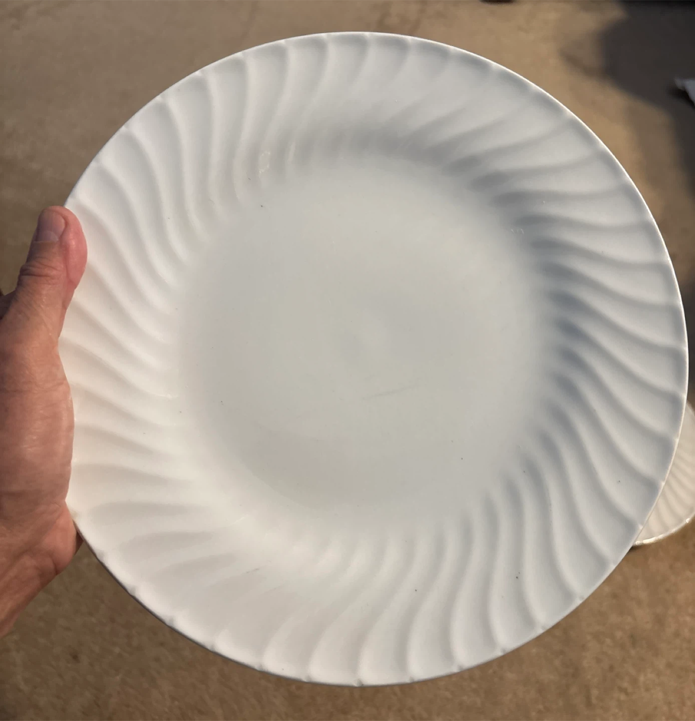Beautiful White Swirl Dinner Plates (4 available) … Brand New 🥕