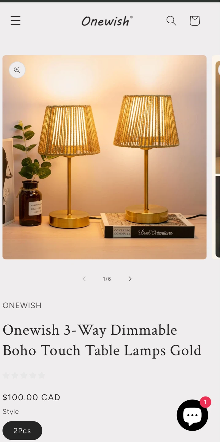 Onewish 3-Way Dimmable Boho Touch Table Lamps - Gold (2 Pcs)